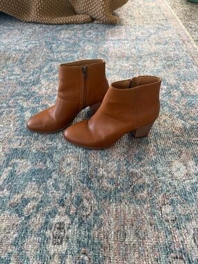 Madewell Cognac Leather Ankle Booties with Block Heel